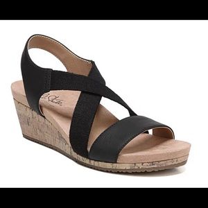 Life Stride Mexico Women's Sandals with Cork Wedge Heel Black Straps Siz…